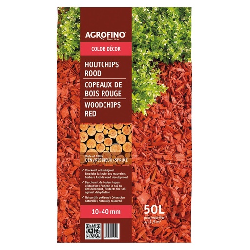[PCMVPMMR50AGRODL.] COPEAUX DE BOIS COLORES MAGIC COLOR MULCH ROUGE, SAC DE 50 LITRES